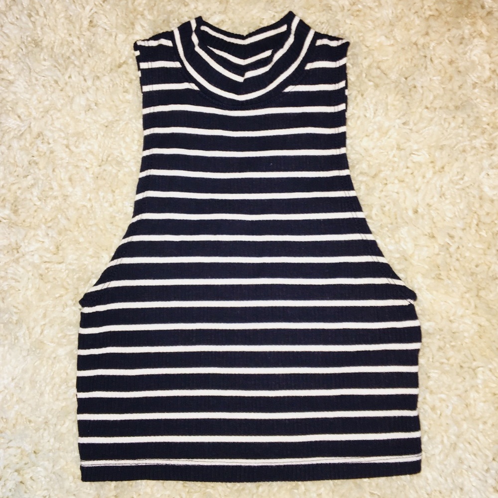 Navy Blue/White Stripped Crop Top